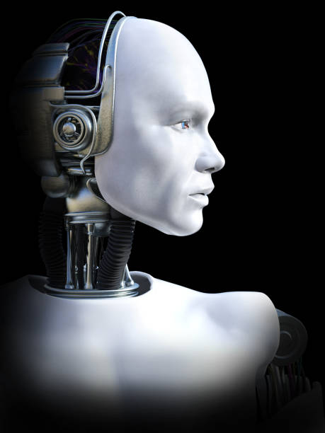 istock 3D rendering of male robot head. 938437222