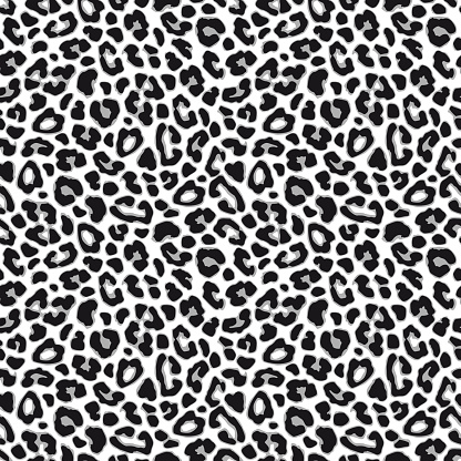 White leopard or jaguar seamless pattern, modern animal fabric design, vector illustration background.