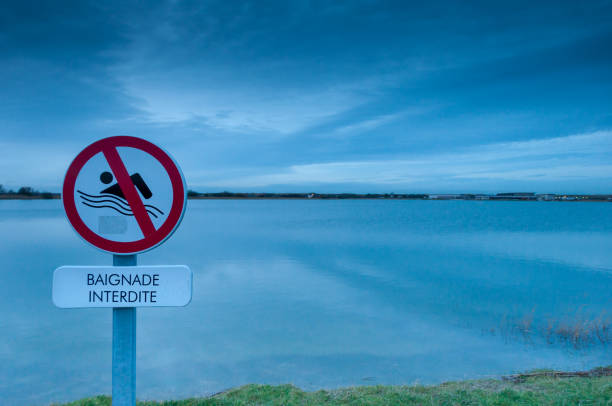 istock Prohibitory sign : swimming forbidden above a lake 938438398