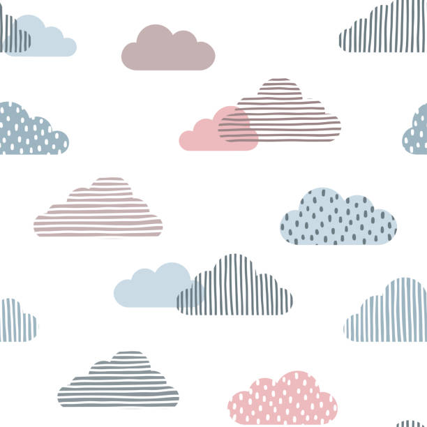 Cute clouds seamless background Seamless pattern with doodle clouds in trendy pastel colors delicate pale stock illustrations