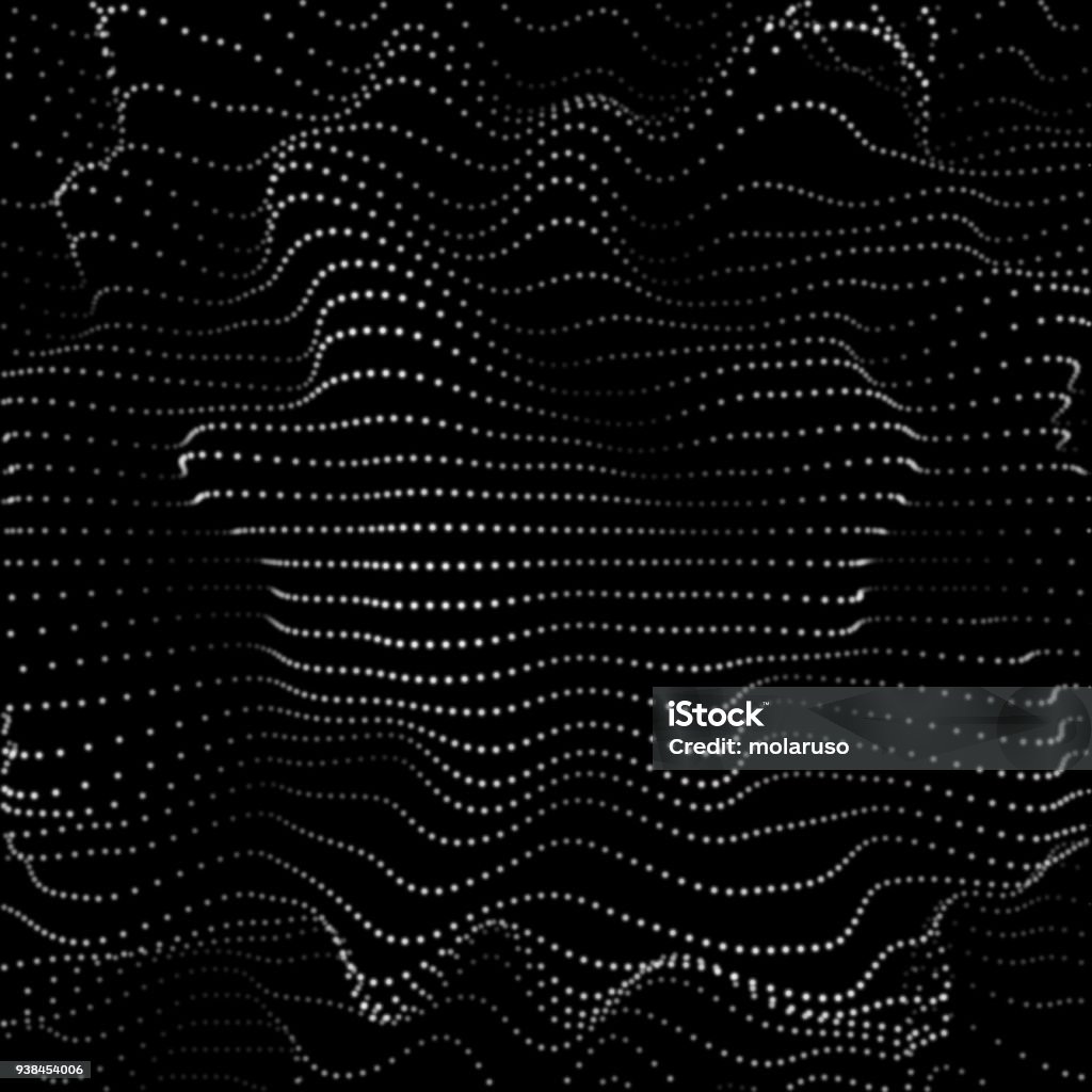 Abstract Space Particles Shape Abstract futuristic space mesh with random, chaos destroyed particles and black background for design concepts, wallpapers, presentations, web, prints. 3D render design. Vector illustration. Black Color stock vector