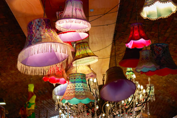Classic lamp shades on display at Camden market Classic lamp shades on display at Camden market in London camden market stock pictures, royalty-free photos & images
