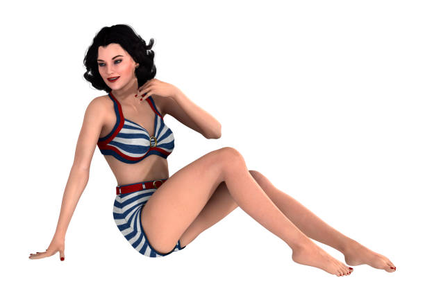 3D illustration pinup girl on white 3D rendering of a beautiful pinup girl isolated on white background 40s pin up girls stock pictures, royalty-free photos & images