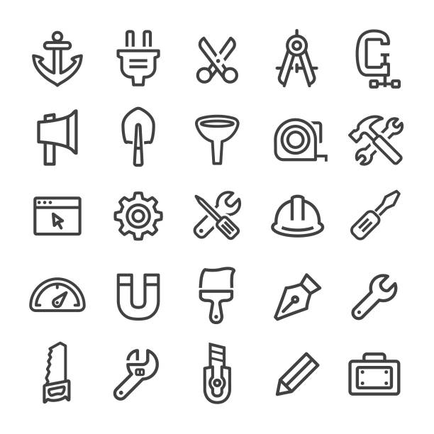 иконки инструментов и настроек - серия смарт-линий - construction computer icon symbol paintbrush stock illustrations