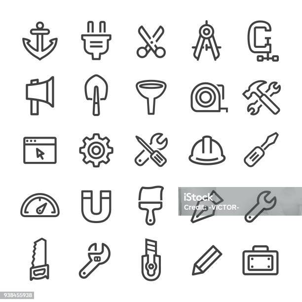 Tools And Settings Icons Smart Line Series Stock Illustration - Download Image Now - Hardhat, Toolbox, Paintbrush