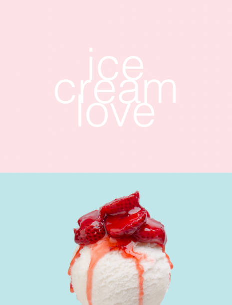 ice cream with strawberry toppings on background