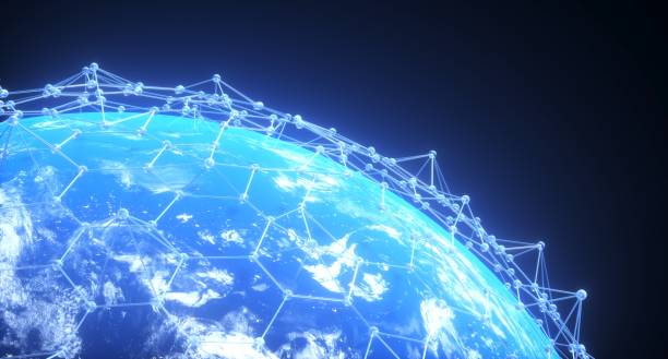 istock Realistic Planet Earth Closeup With Abstract Connection Net 938463124