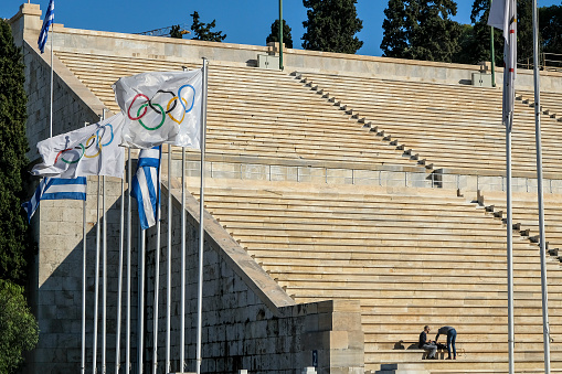 ATHENS, GREECE - DECEMBER 27: Tourists visiting the Panathenaic stadium on December 27, 2017 in Athens, Greece.