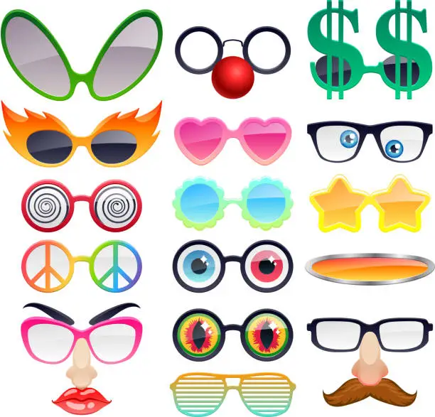 Vector illustration of Set of colorful party sunglasses icons