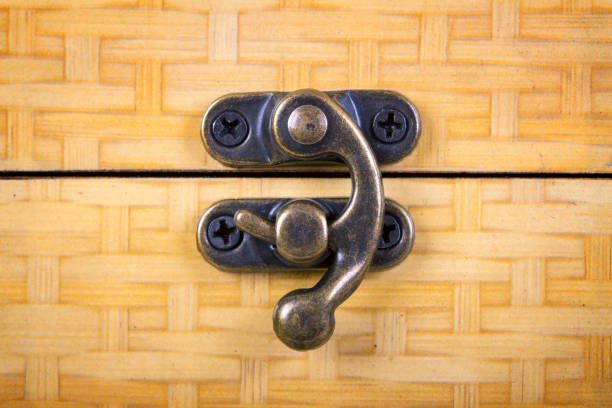 Abstract composition for designers with metal keylock of vintage luggage bag
