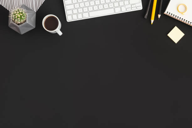 istock Office workspace with coffee, keyboard, catus and supplies. Flat lay 938477384