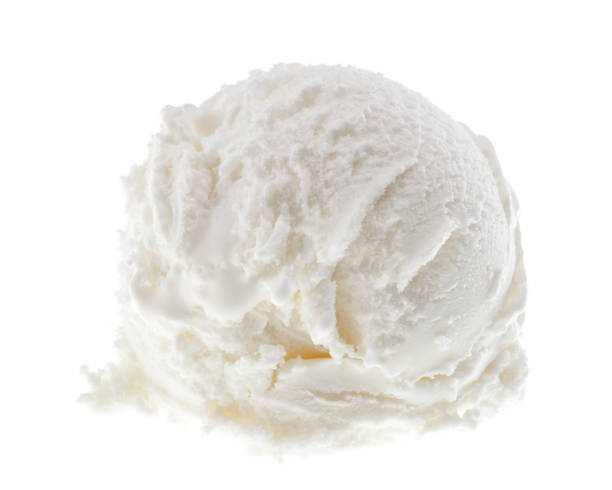 única bola de sorvete de iogurte, isolado no fundo branco - bola de sorvete - fotografias e filmes do acervo