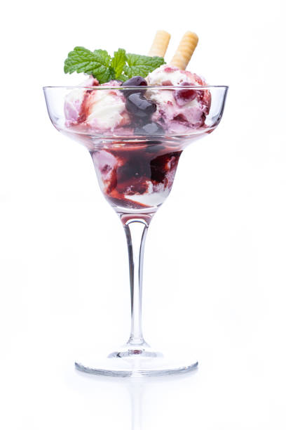 single cup of black cherry ice cream isolated on white background
