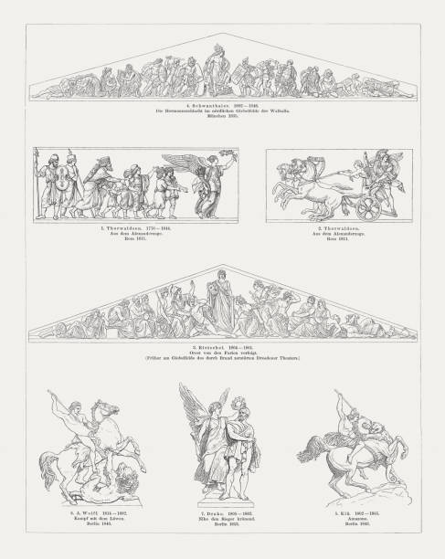 stockillustraties, clipart, cartoons en iconen met kunst, 19e eeuw (denemarken, duitsland) sculptuur, hout gravures, 1897 gepubliceerd - semperoper dresden