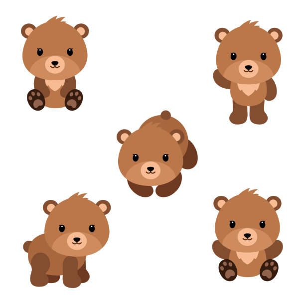 Set of cute cartoon bears in modern simple flat style. Set of cute cartoon bears in modern simple flat style. Vector illustration isolated on white background. plush bear stock illustrations