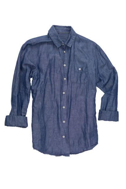 istock Male denim shirt isolated on white background 938486192