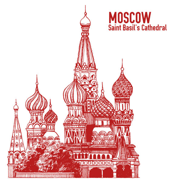 moskwa miasto kolorowe godło z katedry bazylego, wakacje w rosji. ilustracja izolowana na białym tle. - moscow russia russia red square st basils cathedral stock illustrations