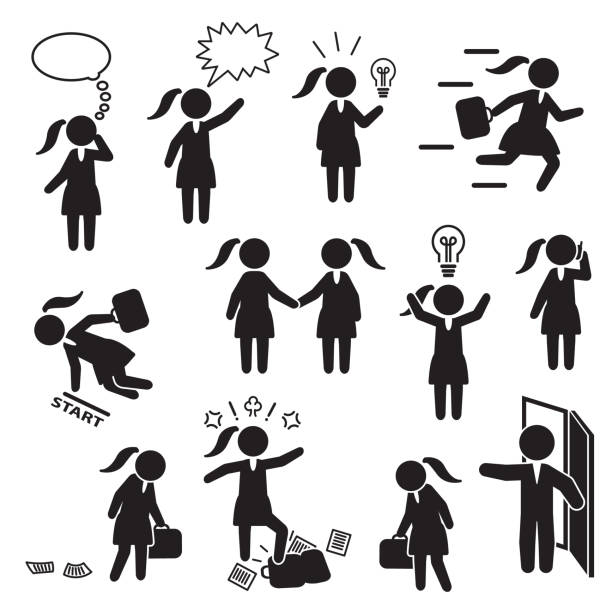 Businesswoman and woman working in business icon set. Vector. Businesswoman and woman working in business icon set. Vector. eps10 thinking fast and slow stock illustrations