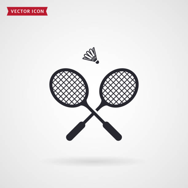 illustrations, cliparts, dessins animés et icônes de raquettes de badminton et volant. icône de vecteur. - volant de badminton