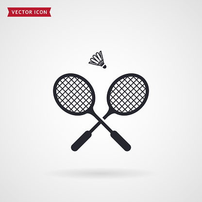 Badminton rackets and shuttlecock. Vector icon isolated on white background. Sport equipment theme.