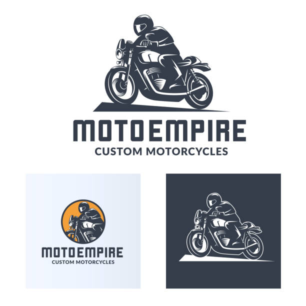 vintage cafe racer motocykl ikony - motorcycle biker riding motorcycle racing stock illustrations