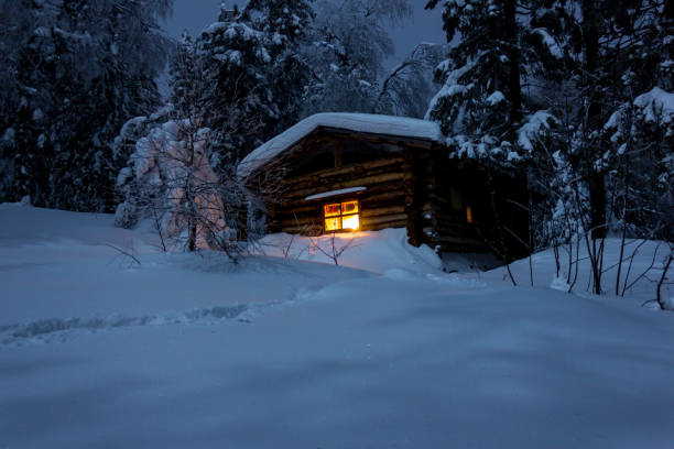 istock Hut in the night snow-covered forest 938531260