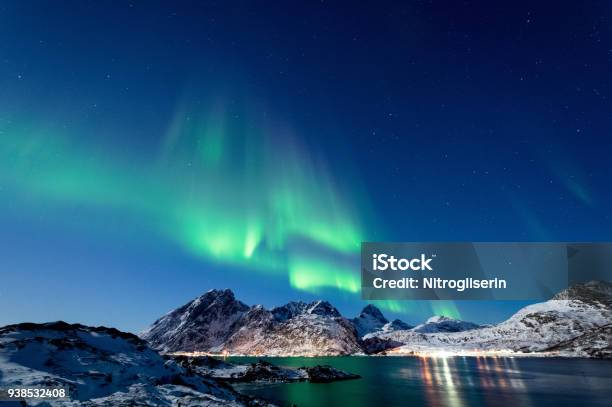 Northern Lights In Lofoten Islands Norway Stock Photo - Download Image Now - Aurora Borealis, Norway, Astronomy