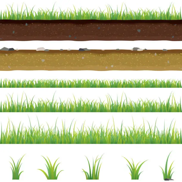 Vector illustration of Set of seamless horizontal pattern with grass and soil