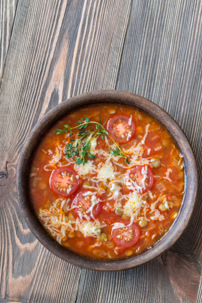 istock Portion of green lentil tomato soup 938555784