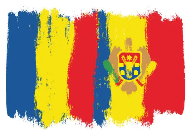 Vector illustration of Moldova Flag & Moldova Flag Vector Hand Painted with Rounded Brush