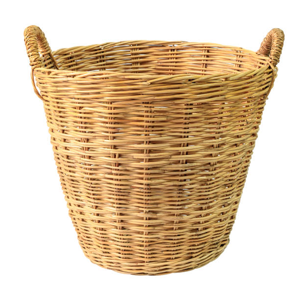 Empty wooden wicker basket isolated on white background. Empty wooden wicker basket isolated on white background. Wicker stock pictures, royalty-free photos & images