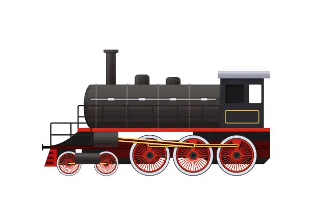 Vector illustration of Classic old train on railway. Railway type of transport, locomotive