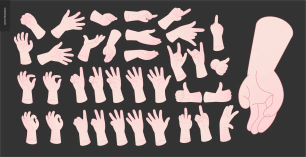 Hands vector set The vector illustrated set of outlined hand drawn hands with various gestures open hand stock illustrations