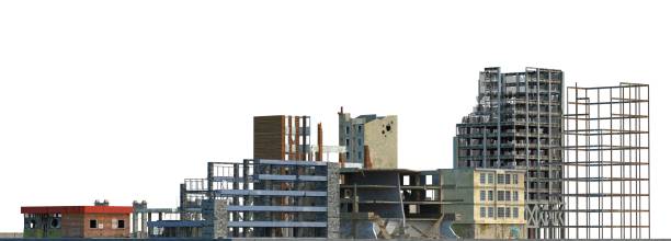 istock Ruined Buildings Isolated On White 3D Illustration 938572940