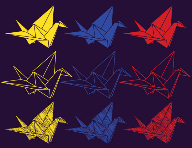 ilustrações de stock, clip art, desenhos animados e ícones de origami cranes - paper cranes