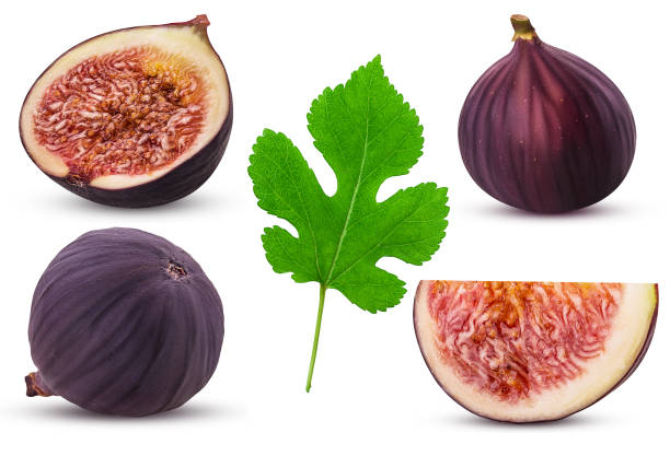 istock Collection fresh figs fruit, whole, slice, cut in half with leaf 938592772