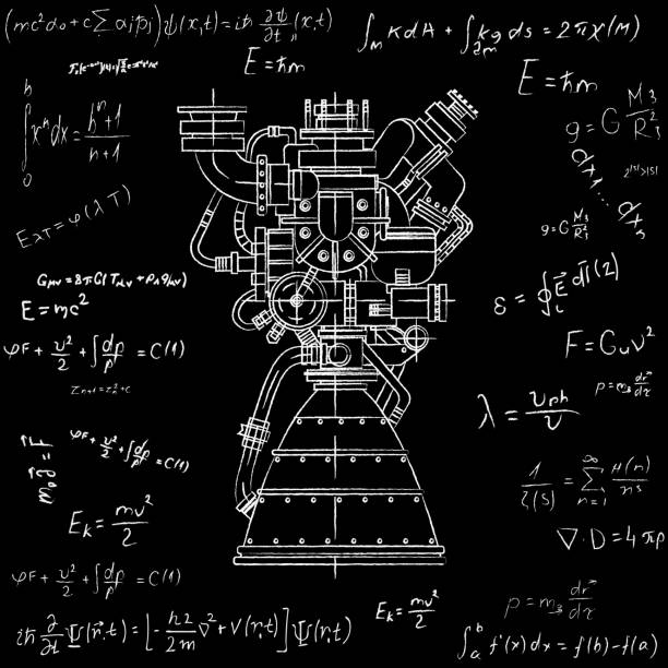 ilustrações de stock, clip art, desenhos animados e ícones de rocket engine design. it can be used as an illustration for the high-tech, engineering development and research - algorithm formula mathematical symbol engineering