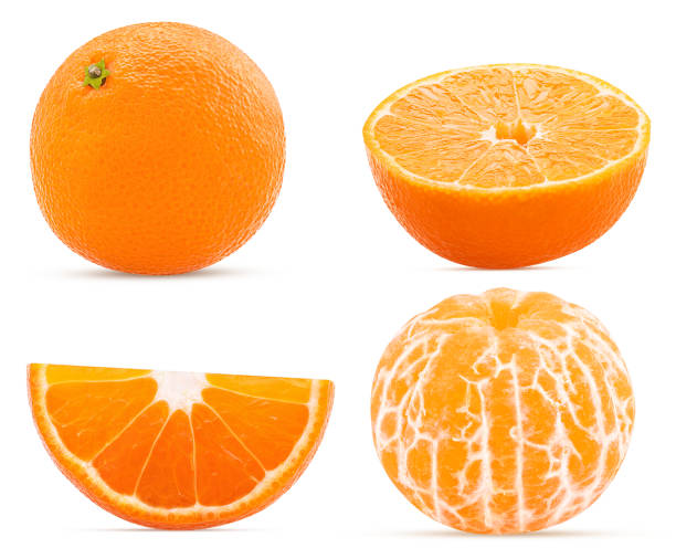 istock Set fresh mandarin whole, cut in half, slice and peeled 938597336
