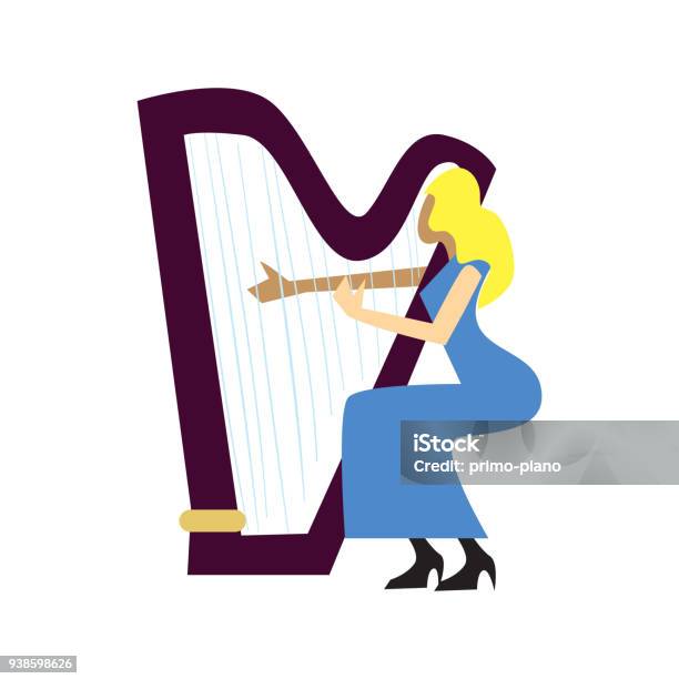 Harpa Player Vector Musician Playing Harp Isolated Vector Stock Illustration - Download ...