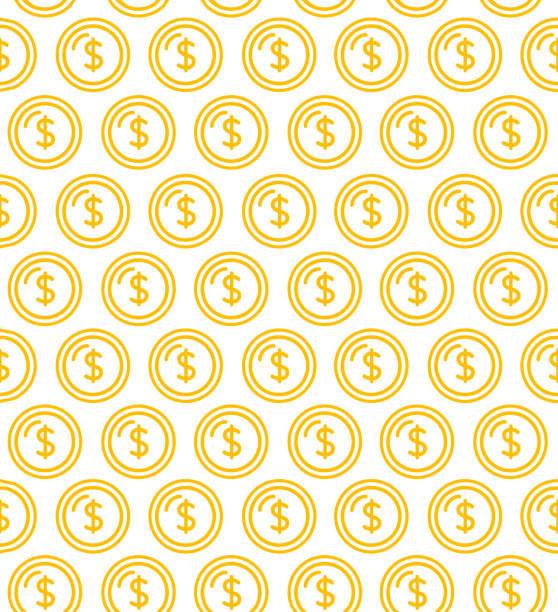 Coins Signs Seamless Pattern Background. Vector Coins Thin Line Signs Seamless Pattern Background on a White Golden Money Symbol of Currency and Finance. Vector illustration dollar sign background stock illustrations