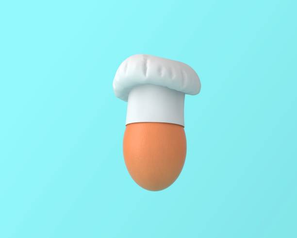 istock Chef hat with egg concept on pastel blue background. minimal idea food and fruit concept. An idea creative to produce work within an advertising marketing communications or artwork design. easter day 938613608