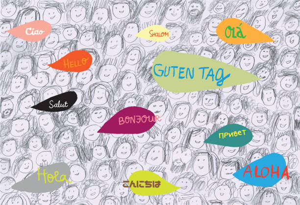 ilustraciones, imágenes clip art, dibujos animados e iconos de stock de multitud de personas que hablan idiomas diferentes - multilingual