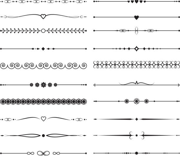 illustrations, cliparts, dessins animés et icônes de vintage diviseurs calligraphiques. décoration de mariage fait main vector - drawing scroll shape frame vector