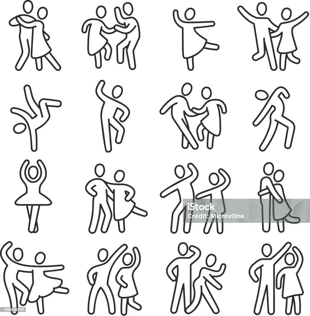 Happy dancing woman and man couple icons. Disco dance lifestyle vector pictograms Happy dancing woman and man couple icons. Disco dance lifestyle vector pictograms. Illustration of couple dance, happy dancer person, ballet and salsa, latin and flamenco Dancing stock vector