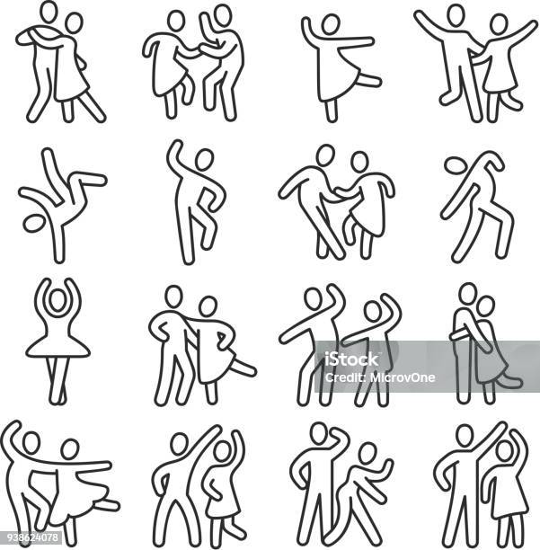 Happy Dancing Woman And Man Couple Icons Disco Dance Lifestyle Vector Pictograms Stock Illustration - Download Image Now