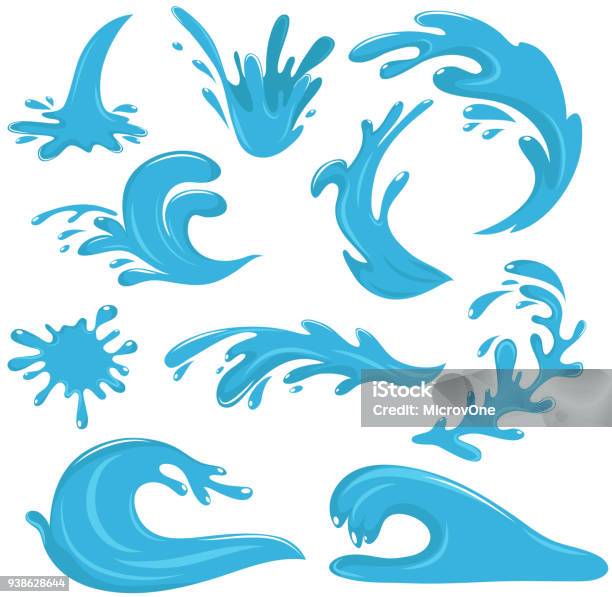 Water Drops And Blue Splashes Isolated On White Vector Set Stock Illustration - Download Image Now