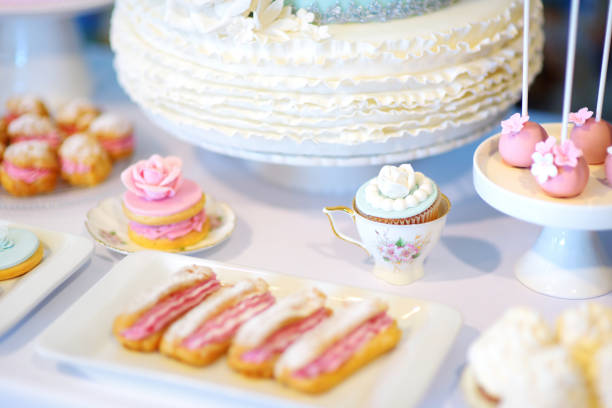 istock Beautiful desserts, sweets and candy table at wedding reception 938628672