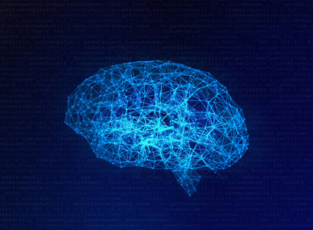 istock Blurry Human brain on blue background in the form of artificial intelligence for technology concept, 3d illustration 938635588