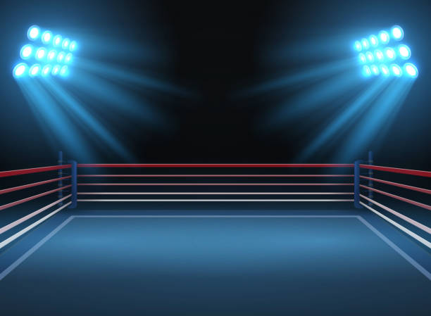 ilustraciones, imágenes clip art, dibujos animados e iconos de stock de arena del deporte lucha vacía. anillo de boxeo deportes espectacular vector fondo - wrestling