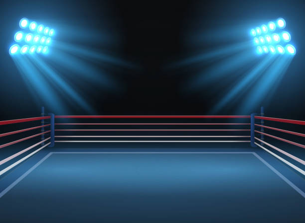 ilustrações de stock, clip art, desenhos animados e ícones de empty wrestling sport arena. boxing ring dramatic sports vector background - wrestling